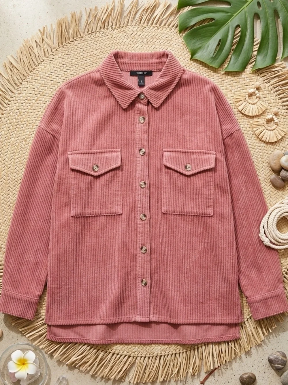 FOREVER 21+ Women’s Plus Size Dusty Rose Corduroy Button-Front Shirt Jacket - Picture 2 of 11